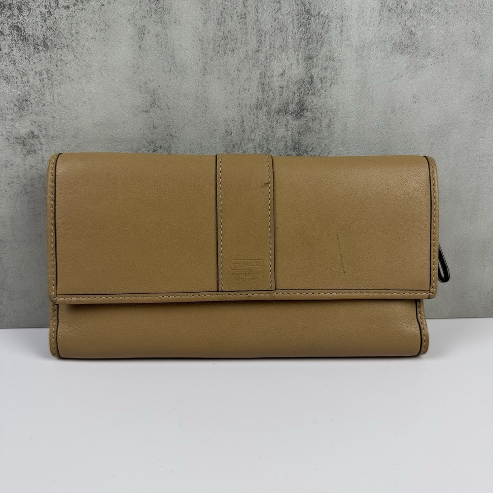 Vtg Coach Hamilton Soho Leather Trifold Wallet Checkbook Camel Brown